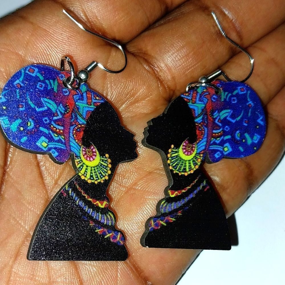 Ladies African wooden festive dangle earrings